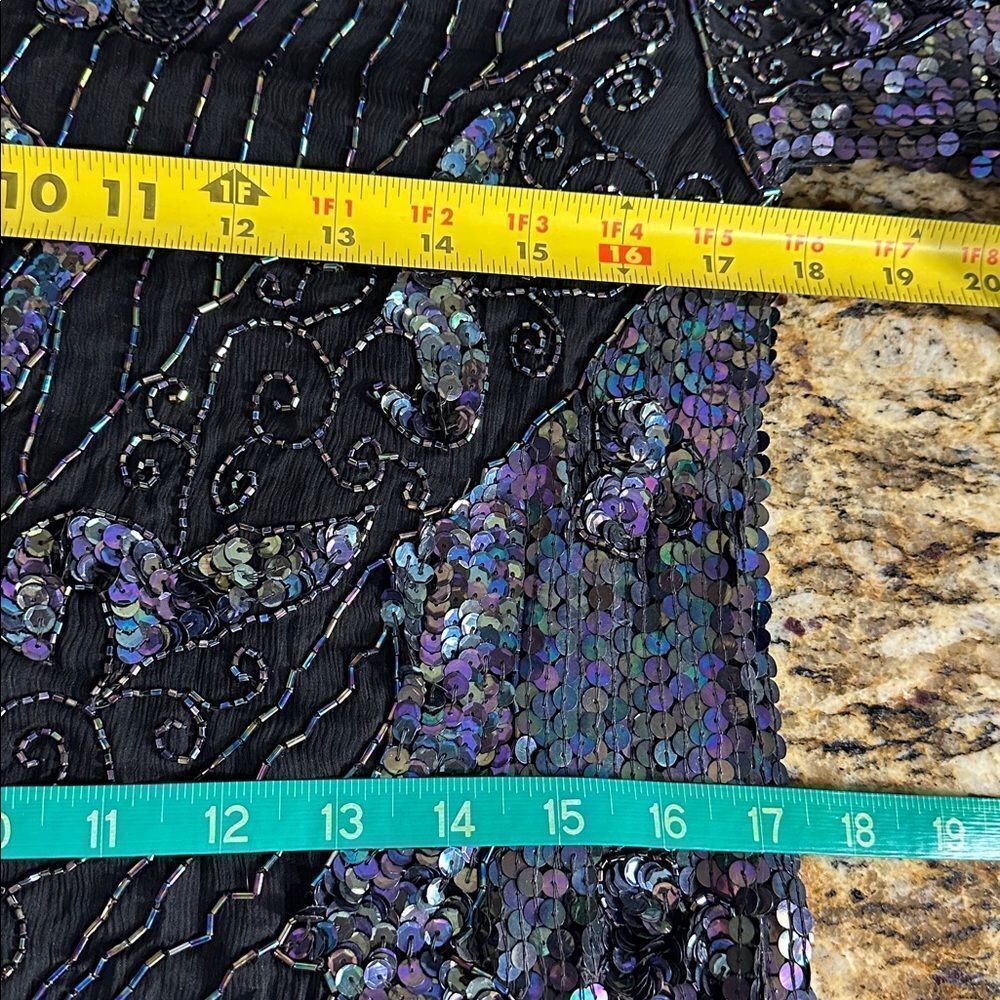 Vintage Beaded Pure Silk Black Evening Dress Art Deco Sequin Midi Size M - Picture 8 of 10